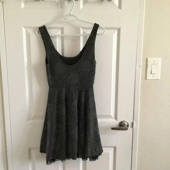 Free People  Mini Dress XS Lace Beaded Floral Gray Black Sleeveless Fit Flare - Picture 2 of 11